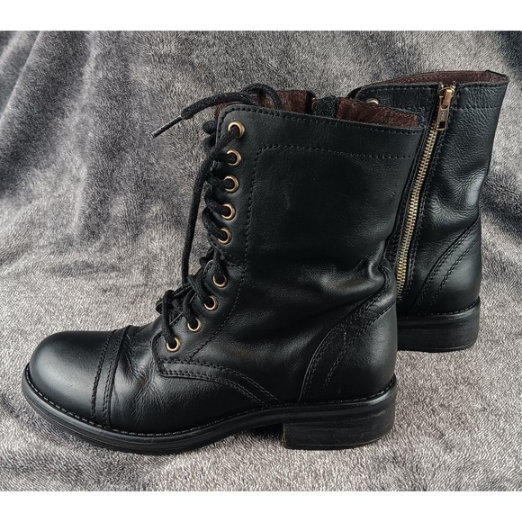 Steve Madden Troopa Black Leather Lace Up Side Zip Combat Boots Women's Size 7 - Picture 4 of 8